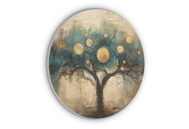 MuchoWow Gemälde Baum - Abstrakt - Braun - Gold - Industriell, Fotodruck (1 St), Akustikpaneele rund, Schalldämmung, Akustikbilder 30x30 cm von MuchoWow