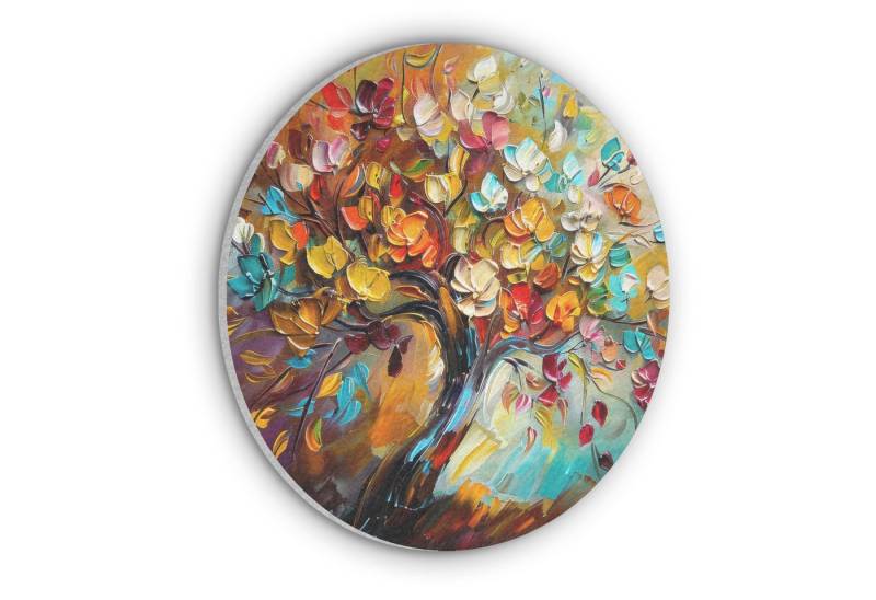 MuchoWow Gemälde Baum - Abstrakt - Farbenfroh - Blumen, Fotodruck (1 St), Akustikpaneele rund, Schalldämmung, Akustikbilder 30x30 cm von MuchoWow