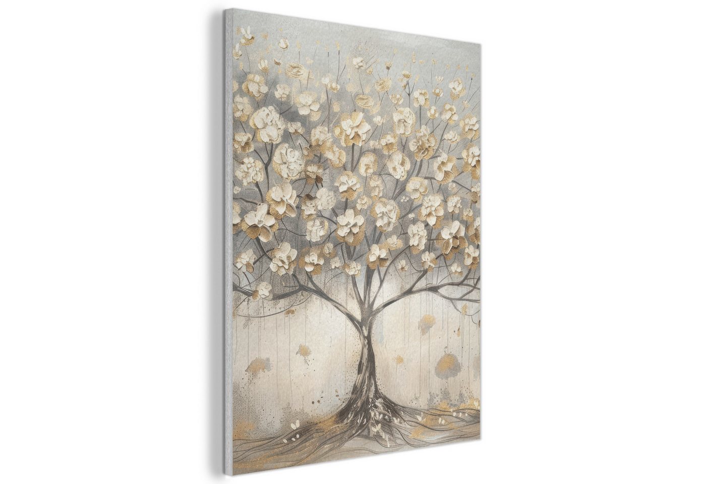 MuchoWow Gemälde Baum - Beige - Gold - Farben Optik - Grau, Fotodruck (1 St), Akustikpaneele PET-Filz, Akustikbild, Schalldämmung, Deko 40x30 cm von MuchoWow