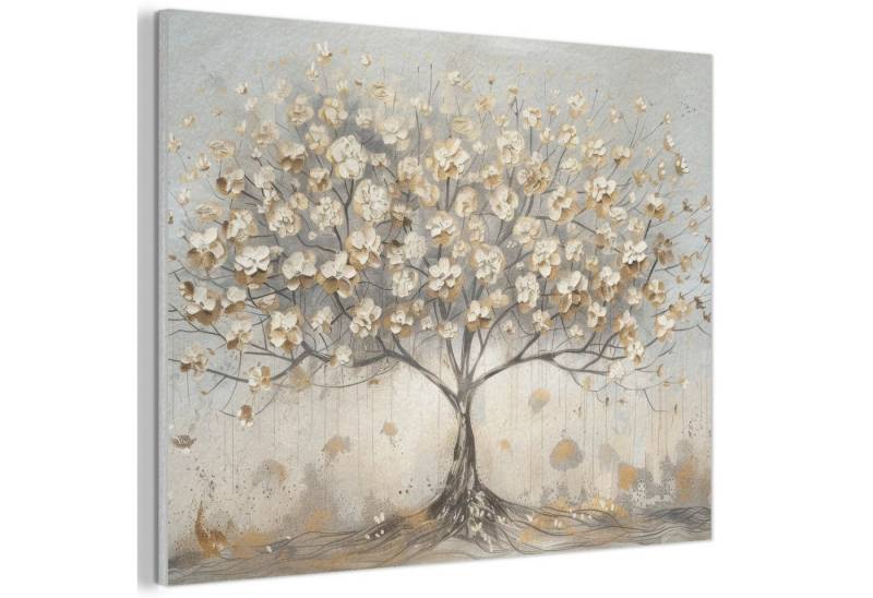MuchoWow Gemälde Baum - Beige - Gold - Farben Optik - Grau, Fotodruck (1 St), Akustikpaneele PET-Filz, Akustikbild, Schalldämmung, Deko 40x30 cm von MuchoWow