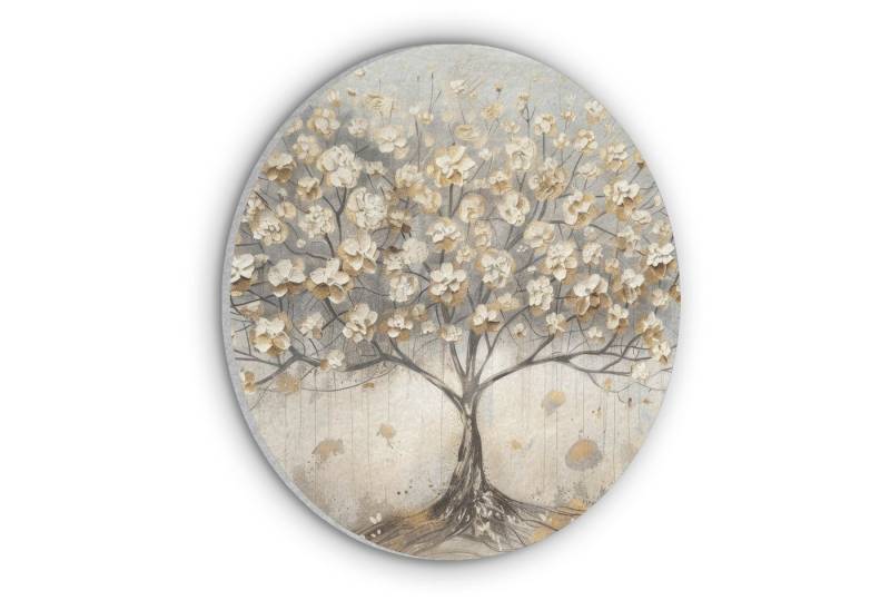 MuchoWow Gemälde Baum - Beige - Gold - Farben Optik - Grau, Fotodruck (1 St), Akustikpaneele rund, Schalldämmung, Akustikbilder 30x30 cm von MuchoWow