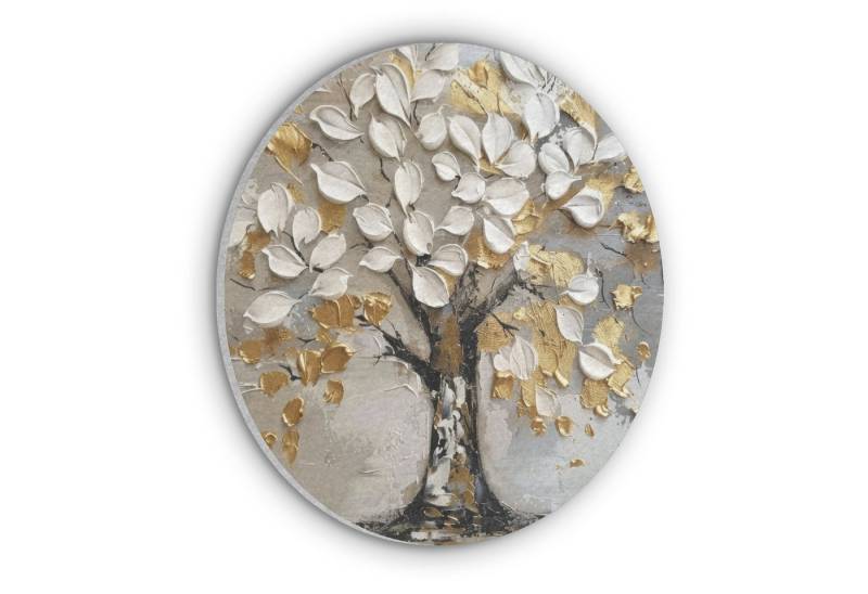 MuchoWow Gemälde Baum - Beige - Grau - Gold - Abstrakt, Fotodruck (1 St), Akustikpaneele rund, Schalldämmung, Akustikbilder 30x30 cm von MuchoWow