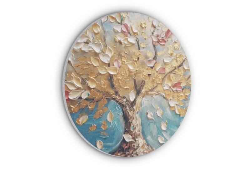 MuchoWow Gemälde Baum - Blau - Gold - Abstrakt - Modern, Fotodruck (1 St), Akustikpaneele rund, Schalldämmung, Akustikbilder 30x30 cm von MuchoWow