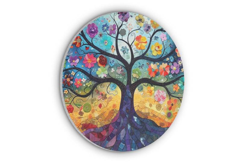 MuchoWow Gemälde Baum - Bunt - Blumen - Kunst - Abstrakt, Fotodruck (1 St), Akustikpaneele rund, Schalldämmung, Akustikbilder 30x30 cm von MuchoWow
