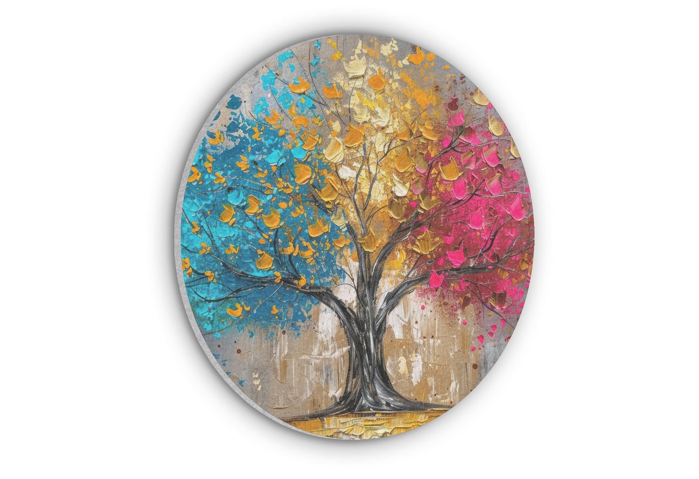 MuchoWow Gemälde Baum - Farbenfroh - Grau - Modern, Fotodruck (1 St), Akustikpaneele rund, Schalldämmung, Akustikbilder 30x30 cm von MuchoWow