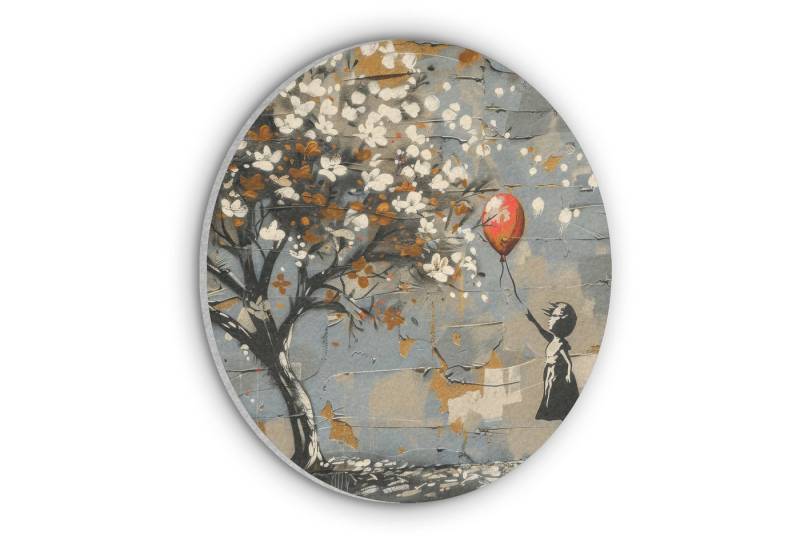MuchoWow Gemälde Baum - Graffiti - Banksy-Stil - Balloon Girl, Fotodruck (1 St), Akustikpaneele rund, Schalldämmung, Akustikbilder 30x30 cm von MuchoWow