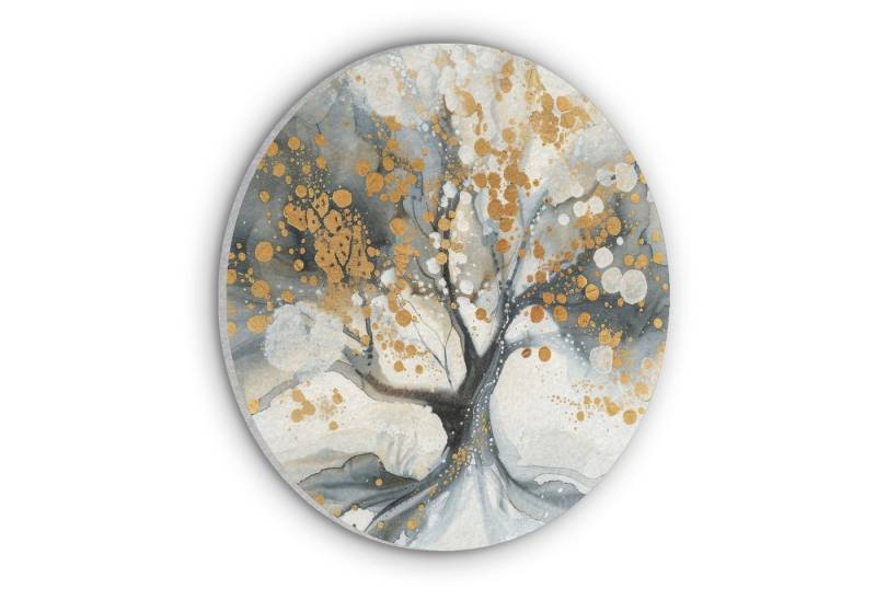MuchoWow Gemälde Baum - Modern - Abstrakt - Gold - Schwarz - Weiß, Fotodruck (1 St), Akustikpaneele rund, Schalldämmung, Akustikbilder 30x30 cm von MuchoWow