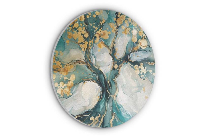 MuchoWow Gemälde Baum - Modern - Farboptik - Türkis - Gold, Fotodruck (1 St), Akustikpaneele rund, Schalldämmung, Akustikbilder 30x30 cm von MuchoWow