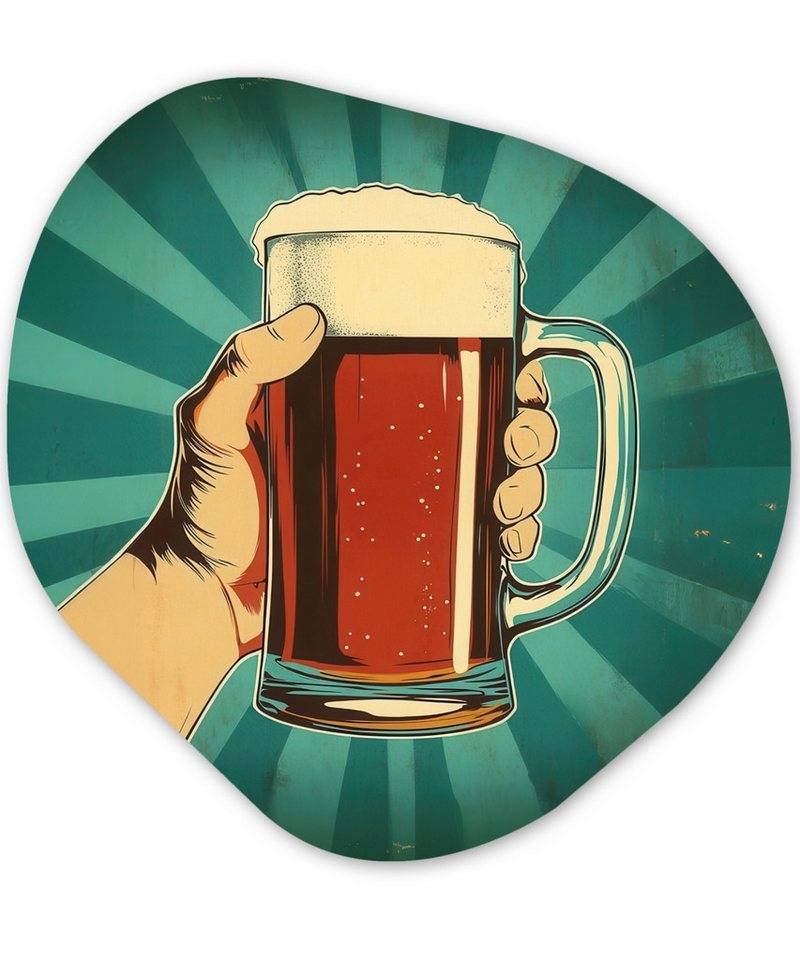 MuchoWow Gemälde Bierglas - Schaumstoff - Retro - Grün, Fotodruck (1 St), Wandbild Abstrakt, Wohnzimmer Schlafzimmer Wanddekoration, 40x40 cm von MuchoWow