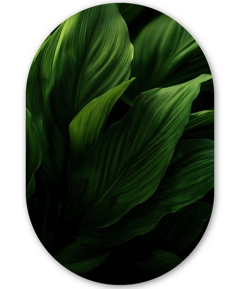 MuchoWow Gemälde Blätter - Schatten - Grün - Textur, Fotodruck (1 St), Wandbild Oval, Wohnzimmer oder Schlafzimmer Wanddekoration, 40x60 cm von MuchoWow