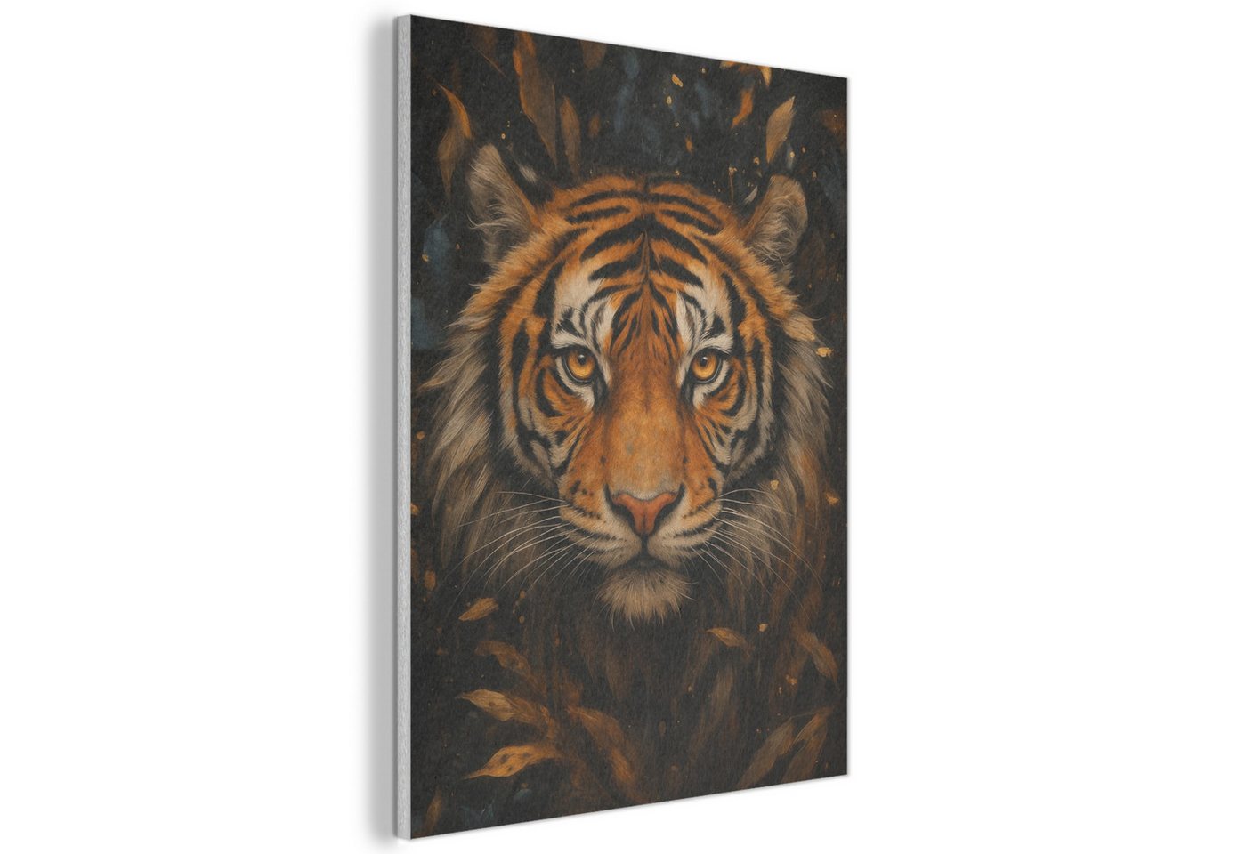 MuchoWow Gemälde Blätter - Tiger - Orange, Fotodruck (1 St), Akustikpaneele PET-Filz, Akustikbild, Schalldämmung, Deko 40x30 cm von MuchoWow