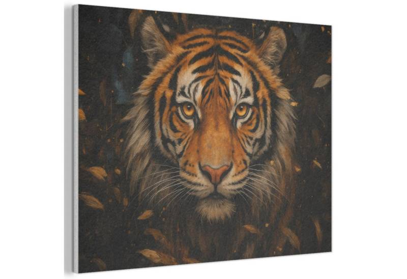 MuchoWow Gemälde Blätter - Tiger - Orange, Fotodruck (1 St), Akustikpaneele PET-Filz, Akustikbild, Schalldämmung, Deko 40x30 cm von MuchoWow