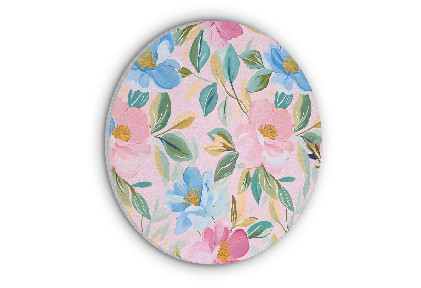 MuchoWow Gemälde Blau - Rosa - Blumen, Fotodruck (1 St), Akustikpaneele rund, Schalldämmung, Akustikbilder 30x30 cm von MuchoWow