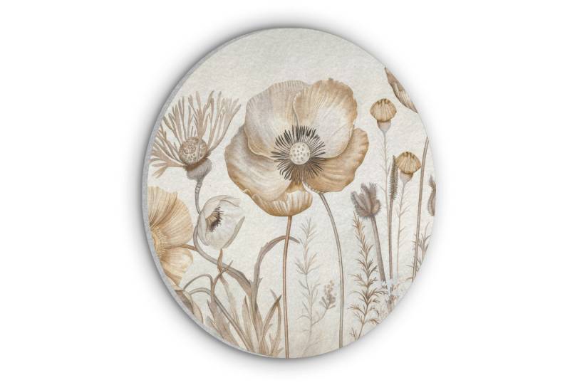 MuchoWow Gemälde Blumen - Beige - Natur - Illustration, Fotodruck (1 St), Akustikpaneele rund, Schalldämmung, Akustikbilder 30x30 cm von MuchoWow