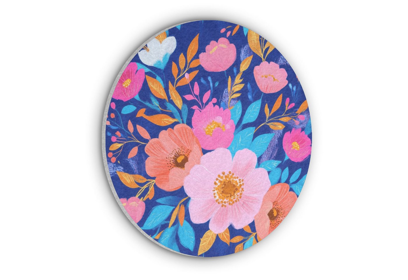 MuchoWow Gemälde Blumen - Blau - Rosa, Fotodruck (1 St), Akustikpaneele rund, Schalldämmung, Akustikbilder 30x30 cm von MuchoWow