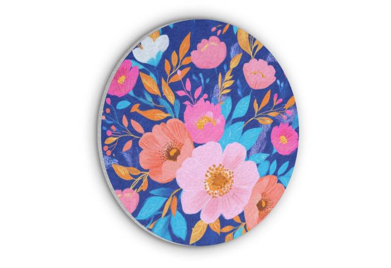 MuchoWow Gemälde Blumen - Blau - Rosa, Fotodruck (1 St), Akustikpaneele rund, Schalldämmung, Akustikbilder 30x30 cm von MuchoWow