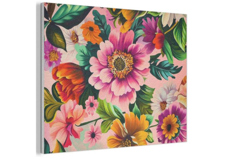 MuchoWow Gemälde Blumen - Bunt - Rosa, Fotodruck (1 St), Akustikpaneele PET-Filz, Akustikbild, Schalldämmung, Deko 40x30 cm von MuchoWow