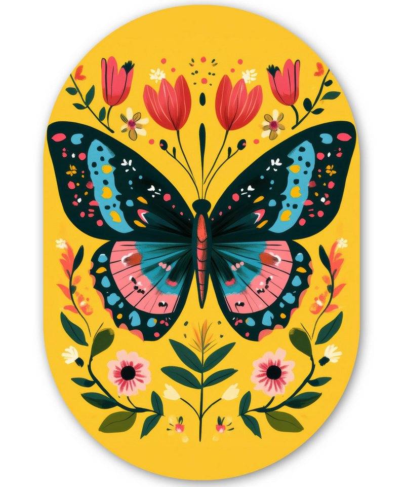 MuchoWow Gemälde Blumen - Bunt - Schmetterling - Ornamental, Fotodruck (1 St), Wandbild Oval, Wohnzimmer oder Schlafzimmer Wanddekoration, 40x60 cm von MuchoWow