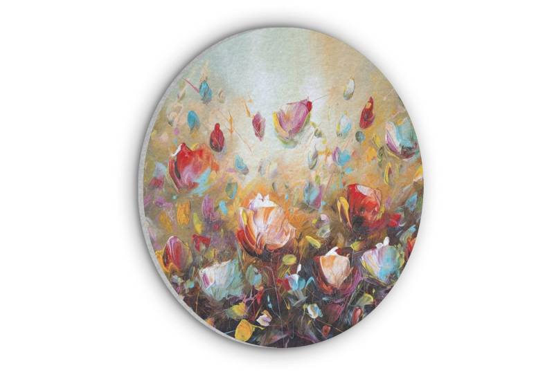MuchoWow Gemälde Blumen - Kunst - Natur - Ölfarbenoptik, Fotodruck (1 St), Akustikpaneele rund, Schalldämmung, Akustikbilder 30x30 cm von MuchoWow