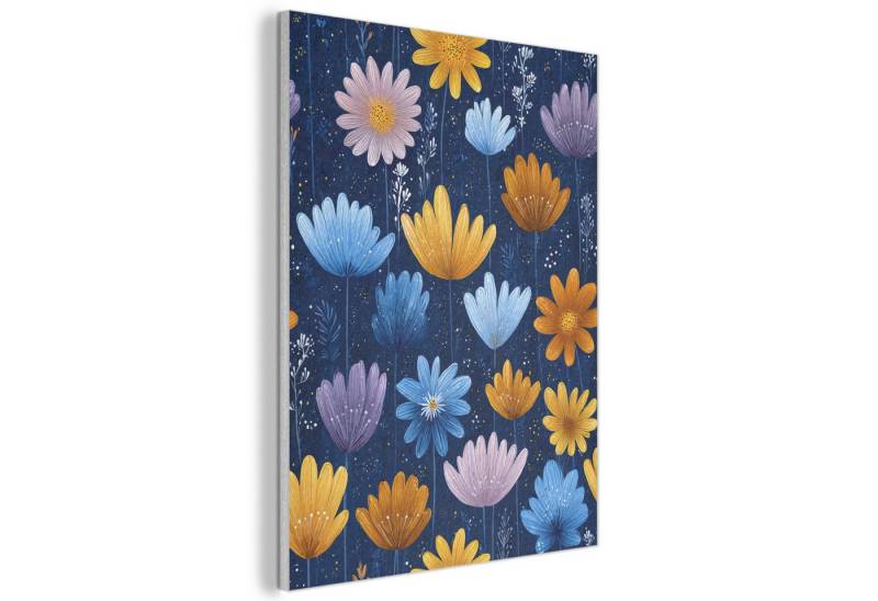 MuchoWow Gemälde Blumen - Muster - Blau - Kontrast, Fotodruck (1 St), Akustikpaneele, Wandpaneele, Schalldämmung, Akustikbilder 30x40 cm von MuchoWow
