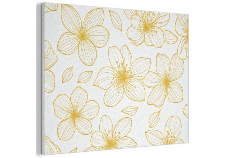 MuchoWow Gemälde Blumen - Muster - Illustration - Gelb, Fotodruck (1 St), Akustikpaneele PET-Filz, Akustikbild, Schalldämmung, Deko 40x30 cm von MuchoWow