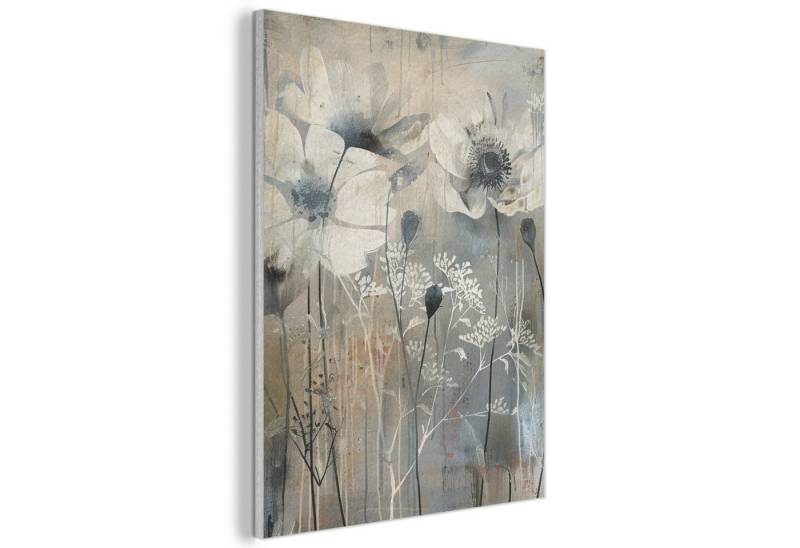 MuchoWow Gemälde Blumen - Pflanzen - Grau - Abstrakt, Fotodruck (1 St), Akustikpaneele, Wandpaneele, Schalldämmung, Akustikbilder 30x40 cm von MuchoWow