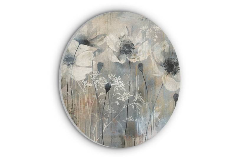 MuchoWow Gemälde Blumen - Pflanzen - Grau - Abstrakt, Fotodruck (1 St), Akustikpaneele rund, Schalldämmung, Akustikbilder 30x30 cm von MuchoWow