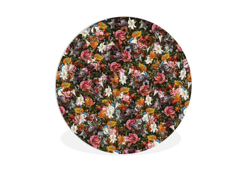 MuchoWow Gemälde Blumen - Schmetterling - Design - Kunst - Abstrakt - Malerei - Alte Me, Blumen (1 St), Rundes wandbild für Wohnzimmer, Wandkreis, 90x90 cm von MuchoWow