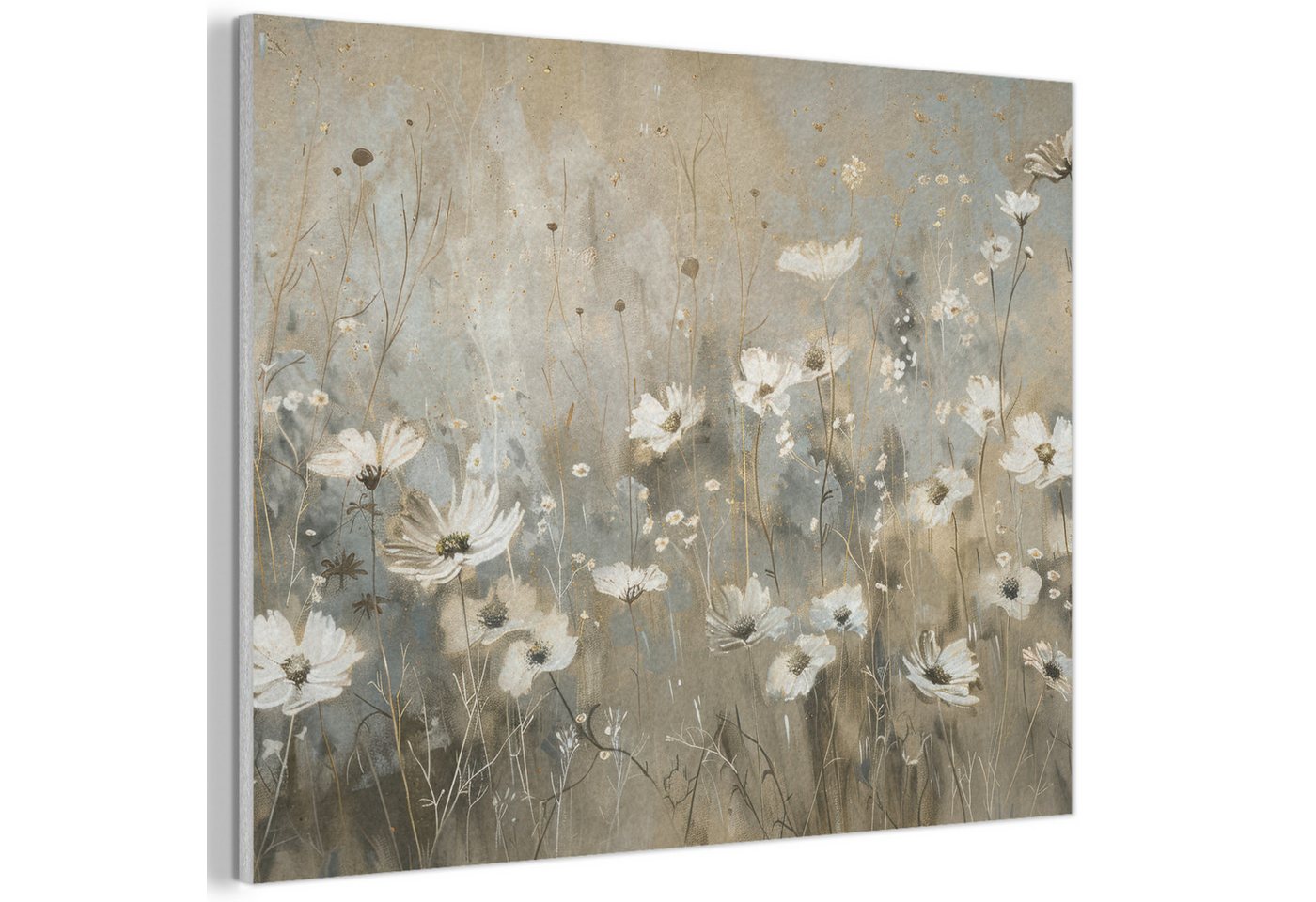 MuchoWow Gemälde Blumen - Weiß - Natur - Grau - Modern, Fotodruck (1 St), Akustikpaneele PET-Filz, Akustikbild, Schalldämmung, Deko 40x30 cm von MuchoWow