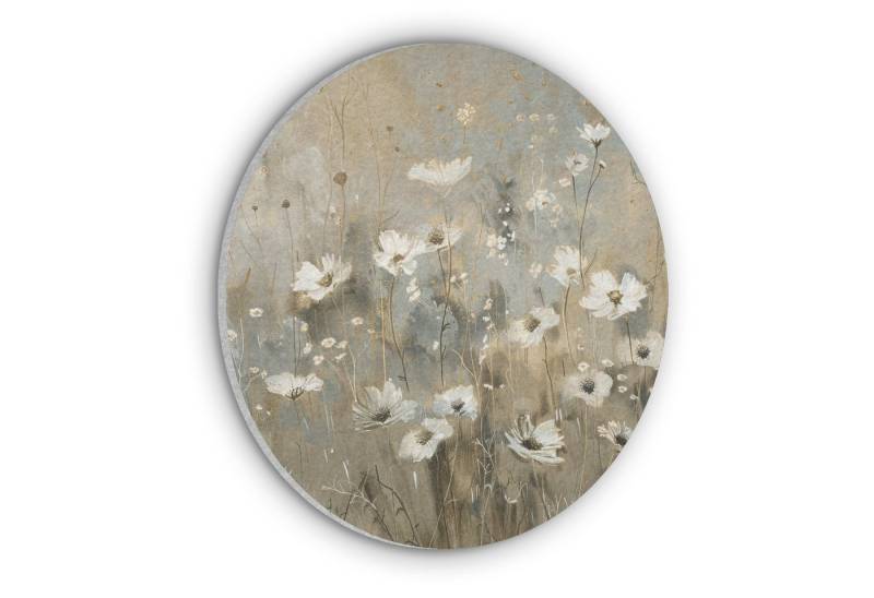 MuchoWow Gemälde Blumen - Weiß - Natur - Grau - Modern, Fotodruck (1 St), Akustikpaneele rund, Schalldämmung, Akustikbilder 30x30 cm von MuchoWow
