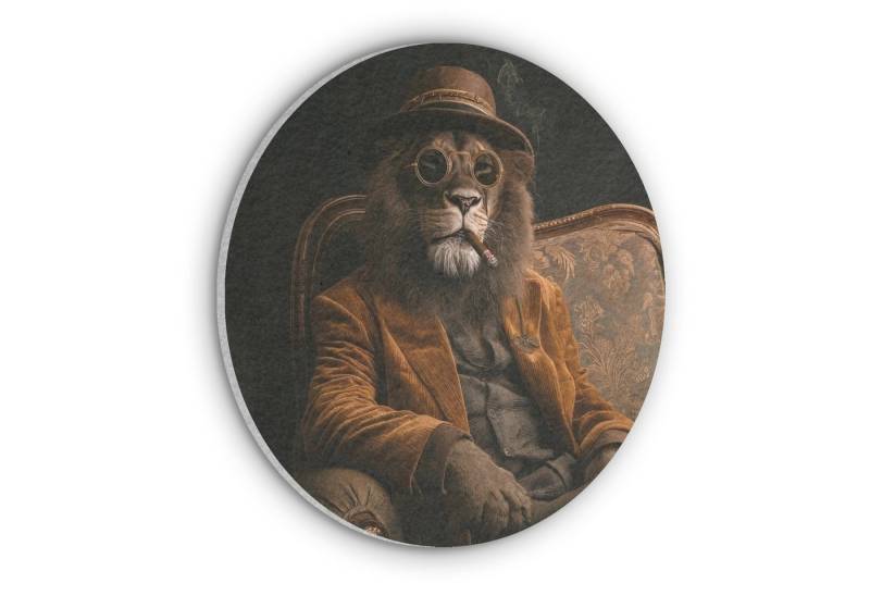 MuchoWow Gemälde Brille - Löwe - Bank - Hut, Fotodruck (1 St), Akustikpaneele rund, Schalldämmung, Akustikbilder 30x30 cm von MuchoWow