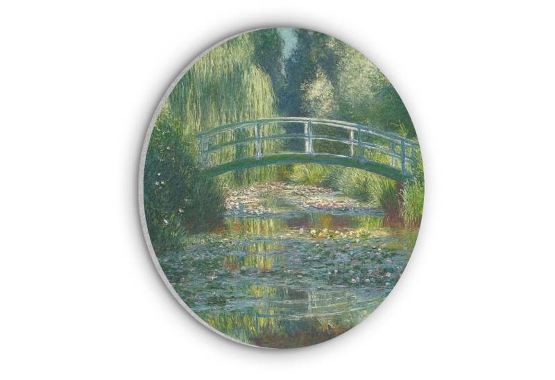 MuchoWow Gemälde Brücke - Holz - Teich - Seerosen, Fotodruck (1 St), Akustikpaneele rund, Schalldämmung, Akustikbilder 30x30 cm von MuchoWow