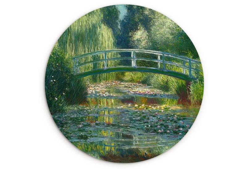 MuchoWow Gemälde Brücke - Holz - Teich - Seerosen, Fotodruck (1 St), Kreis Wanddekoration, Rundes Wandbild, 30x30 cm von MuchoWow
