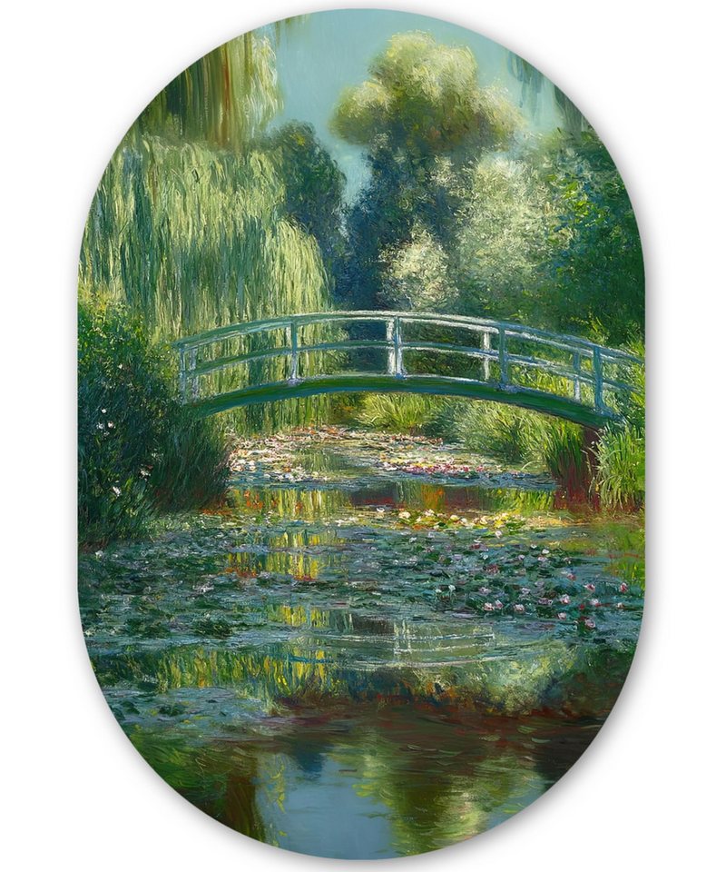 MuchoWow Gemälde Brücke - Holz - Teich - Seerosen, Fotodruck (1 St), Wandbild Oval, Wohnzimmer oder Schlafzimmer Wanddekoration, 40x60 cm von MuchoWow
