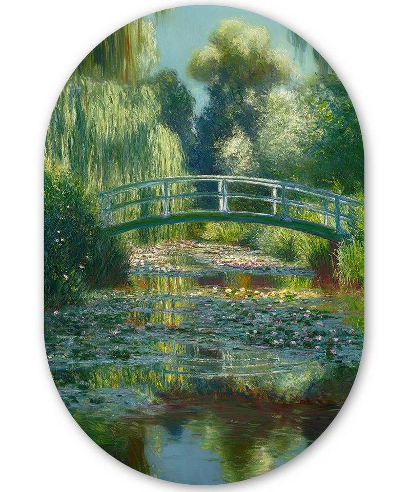 MuchoWow Gemälde Brücke - Holz - Teich - Seerosen, Fotodruck (1 St), Wandbild Oval, Wohnzimmer oder Schlafzimmer Wanddekoration, 40x60 cm von MuchoWow