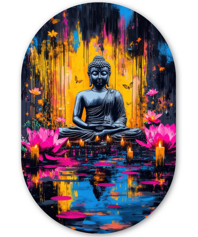 MuchoWow Gemälde Buddha - Blumen - Kerzen - Gelb, Fotodruck (1 St), Wandbild Oval, Wohnzimmer oder Schlafzimmer Wanddekoration, 40x60 cm von MuchoWow