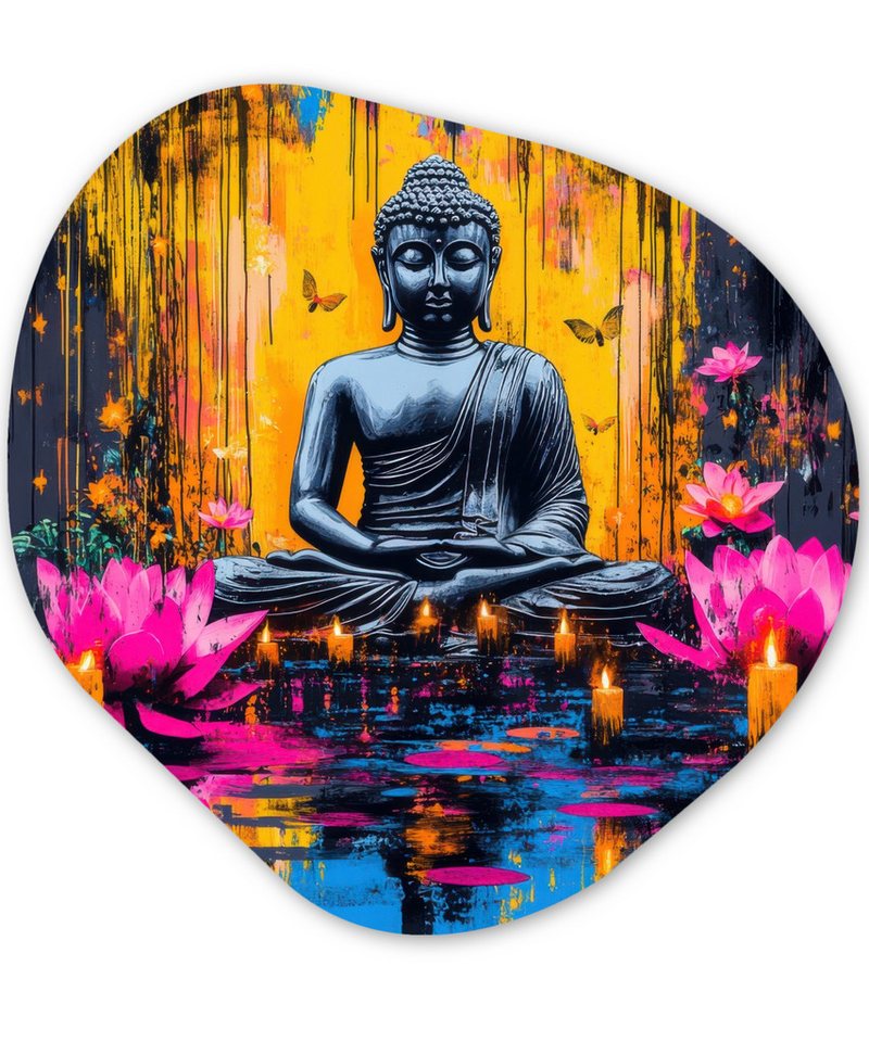 MuchoWow Gemälde Buddha - Blumen - Kerzen - Gelb, Fotodruck (1 St), Wandbild Abstrakt, Wohnzimmer Schlafzimmer Wanddekoration, 40x40 cm von MuchoWow