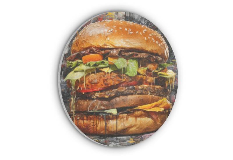 MuchoWow Gemälde Burger - Essen - Kunst - Grau - Graffiti, Fotodruck (1 St), Akustikpaneele rund, Schalldämmung, Akustikbilder 30x30 cm von MuchoWow