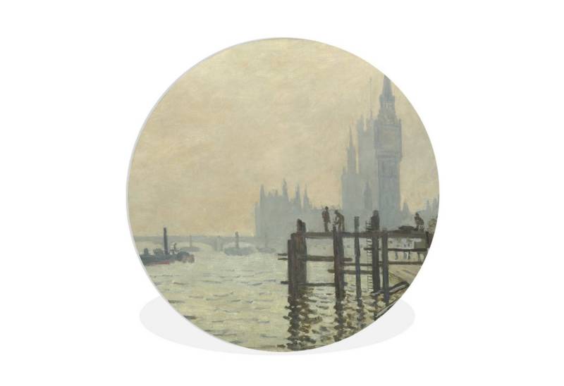 MuchoWow Gemälde Die Themse bei Westminster - Gemälde von Claude Monet, (1 St), Rundes wandbild für Wohnzimmer, Wandkreis, Wandschmuck, 90x90 cm von MuchoWow