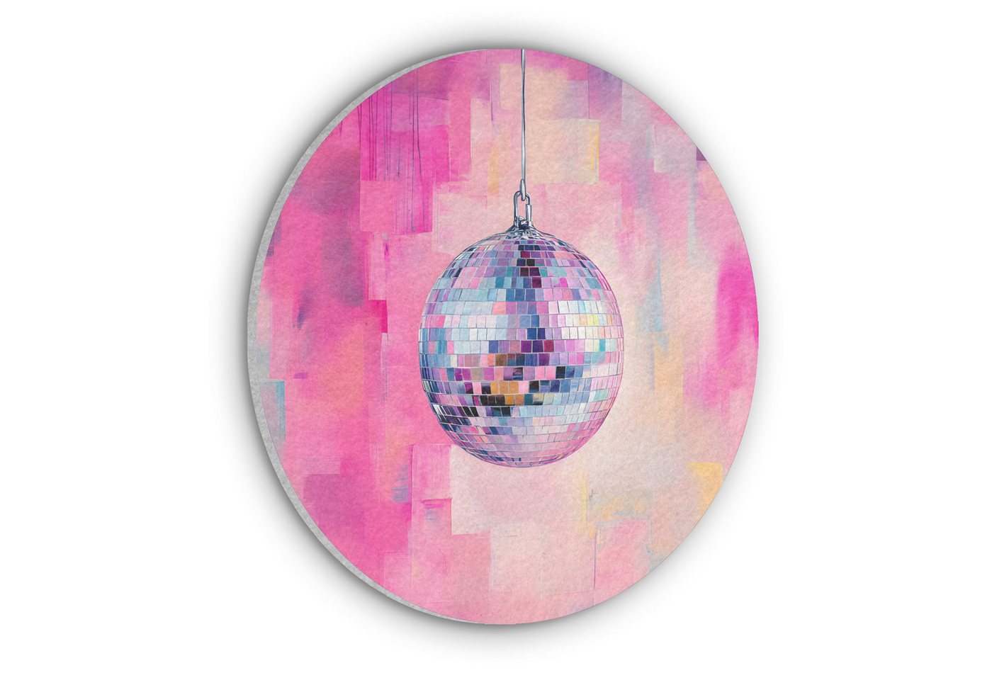 MuchoWow Gemälde Discoball - Rosa - Farbe, Fotodruck (1 St), Akustikpaneele rund, Schalldämmung, Akustikbilder 30x30 cm von MuchoWow