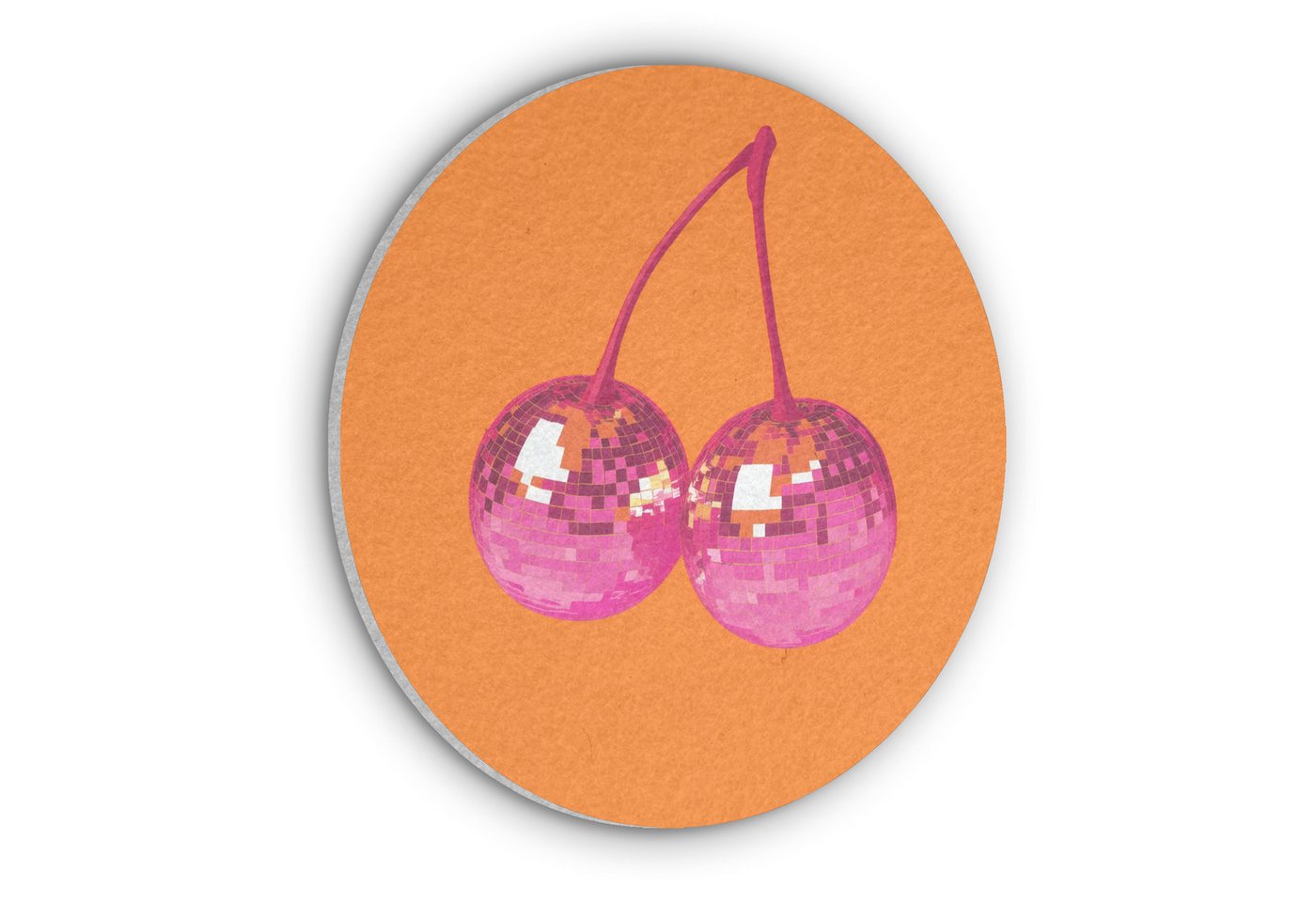 MuchoWow Gemälde Discokugeln - Kirsche - Spiegel - Rosa, Fotodruck (1 St), Akustikpaneele rund, Schalldämmung, Akustikbilder 30x30 cm von MuchoWow