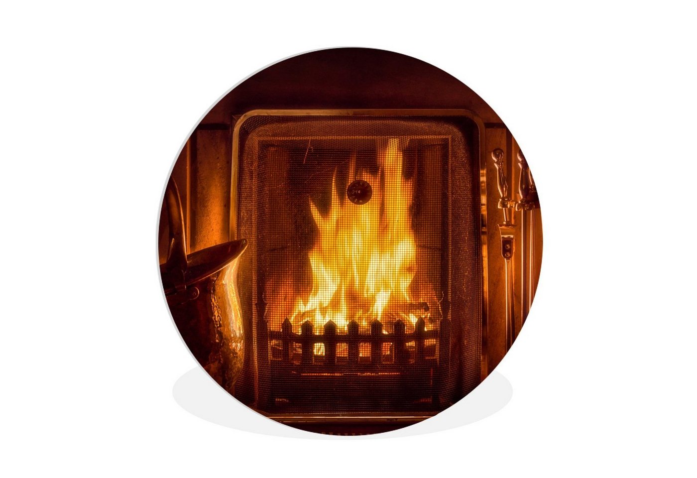 MuchoWow Gemälde Ein Kamin mit einem warmen Feuer, Fotodruck (1 St), Kreis Wanddekoration, Rundes Wandbild, 30x30 cm von MuchoWow