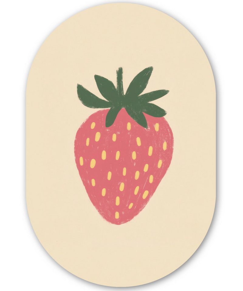 MuchoWow Gemälde Erdbeere - Minimalistisch - Rot - Obst, Fotodruck (1 St), Wandbild Oval, Wohnzimmer oder Schlafzimmer Wanddekoration, 40x60 cm von MuchoWow