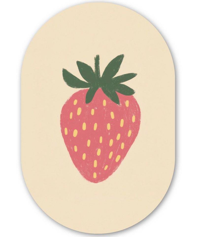 MuchoWow Gemälde Erdbeere - Minimalistisch - Rot - Obst, Fotodruck (1 St), Wandbild Oval, Wohnzimmer oder Schlafzimmer Wanddekoration, 40x60 cm von MuchoWow