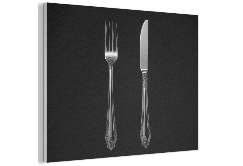 MuchoWow Gemälde Gabel - Messer - Silber - Küche, Fotodruck (1 St), Akustikpaneele PET-Filz, Akustikbild, Schalldämmung, Deko 40x30 cm von MuchoWow