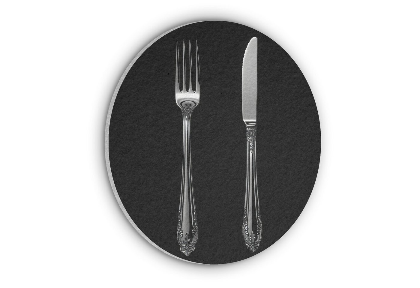 MuchoWow Gemälde Gabel - Messer - Silber - Küche, Fotodruck (1 St), Akustikpaneele rund, Schalldämmung, Akustikbilder 30x30 cm von MuchoWow