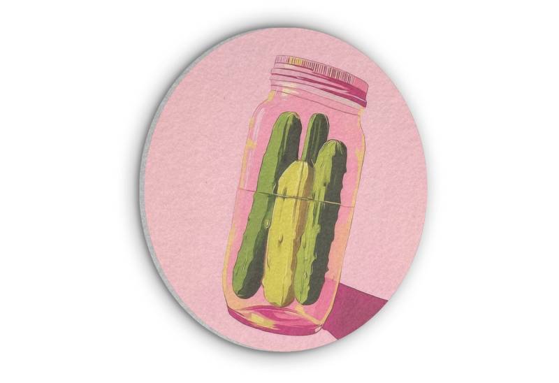 MuchoWow Gemälde Gewürzgurken - Topf - Farbton - Rosa, Fotodruck (1 St), Akustikpaneele rund, Schalldämmung, Akustikbilder 30x30 cm von MuchoWow