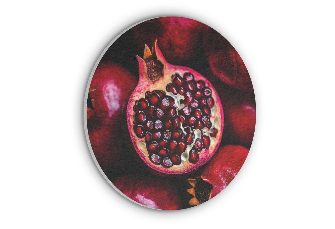MuchoWow Gemälde Granatapfel - Rot - Obst, Fotodruck (1 St), Akustikpaneele rund, Schalldämmung, Akustikbilder 30x30 cm von MuchoWow