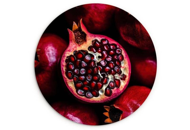 MuchoWow Gemälde Granatapfel - Rot - Obst, Fotodruck (1 St), Kreis Wanddekoration, Rundes Wandbild, 30x30 cm von MuchoWow