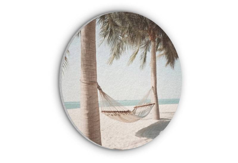 MuchoWow Gemälde Hängematte - Palmen - Strand - Meer, Fotodruck (1 St), Akustikpaneele rund, Schalldämmung, Akustikbilder 30x30 cm von MuchoWow